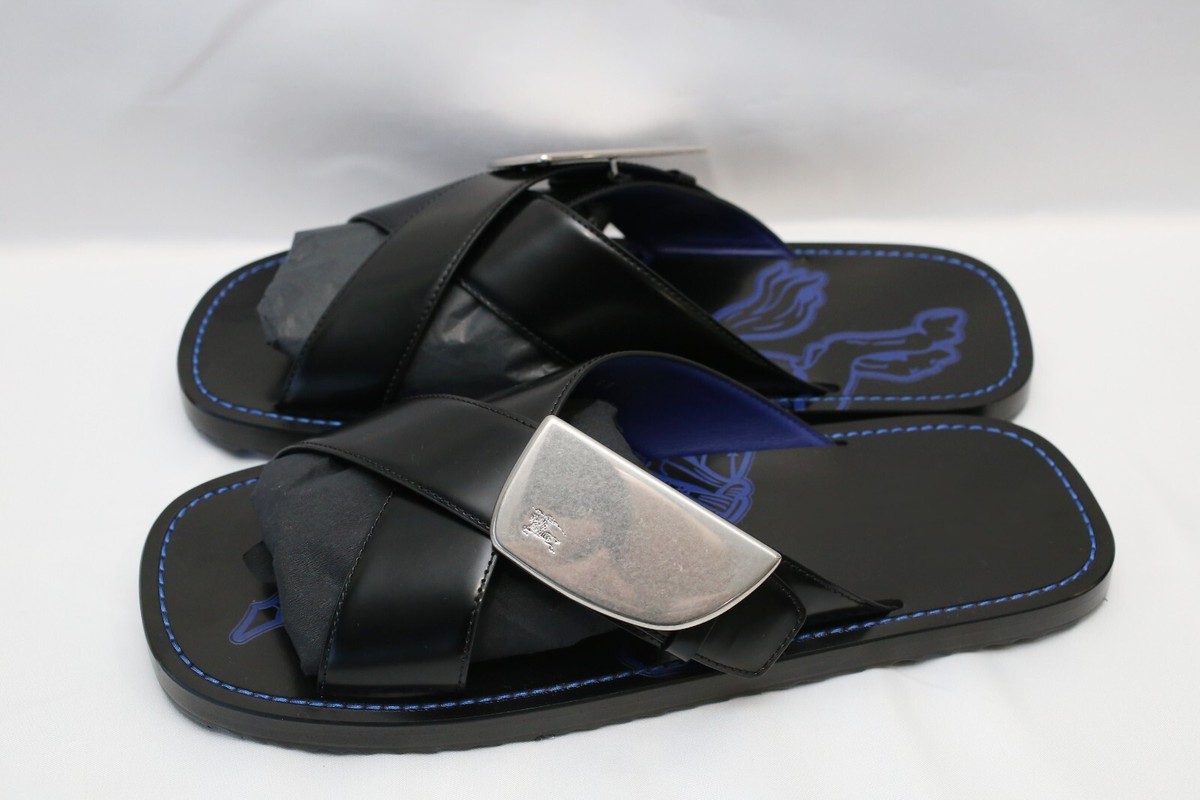 BURBERRY 2024SS Leather Strip Shield Slide Sandals 43 Black | eBay