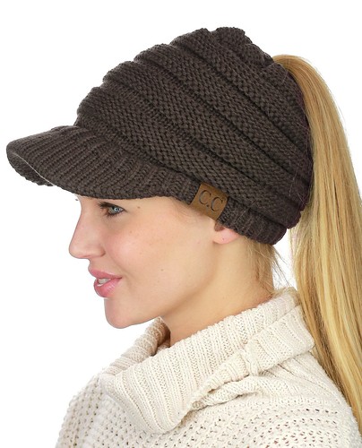 NEW! CC Beanie Tail Warm Knit Messy High Bun VISOR CC Ponytail Beanie Cap - Picture 86 of 153
