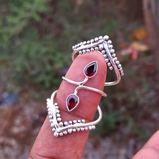 Garnet Oxidized Adjustable Statement Party Wear Solid 925 Sterling Silver Ring