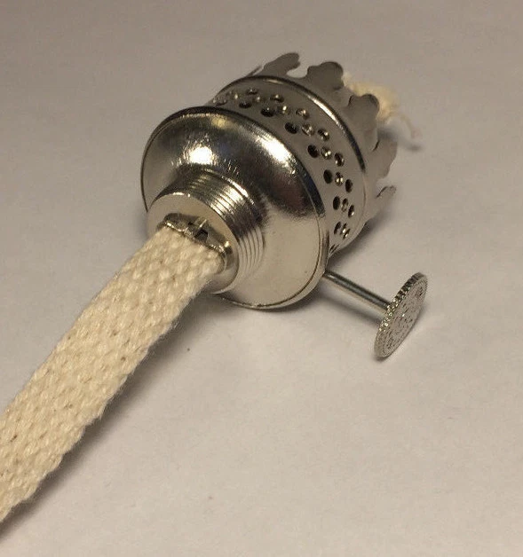 New Nickel Plated,Solid Brass Nutmeg Miniature Oil Lamp Burner with wick #OB600N - Image 2 of 4