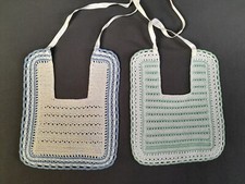 VN-147. Two Crochet Bibs Blue And Green. Mid 20th Century