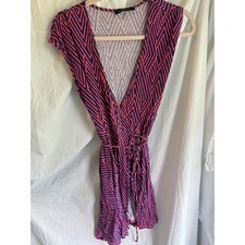 Hourglass Lilly Pink Navy Geometric Chevron Wrap Dress Mini Short Sleeve Medium