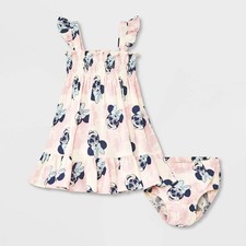 Disney Baby Girls 2pc Minnie Mouse Woven Dress  Bloomer Set, Pink 3-6M