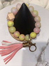 Silicone Beaded Wristlet Keychain Bracelet Tassel Key Ring Holder