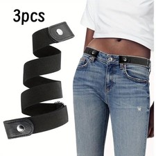 3 Pack Unisex Buckle Free Elastic Invisible Waist Belt for Jeans No Bulge Hassle