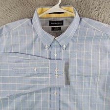 Paul Fredrick Men 18x36 Tailored Fit Non-Iron Cotton Plaid Dress Shirt Blue/Gold