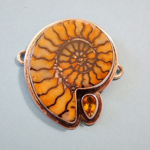 TABRA Large Moroccan Ammonite Charm Citrine Detailed 925 Sterling Silver 1-5/8" - Picture 2 of 9