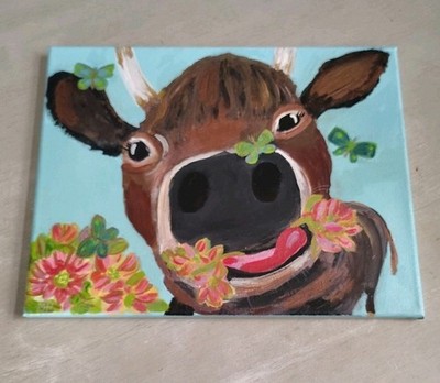 MHP   Original Abstract Cow Acrylic Sealed Signed By Artist 14 ×11