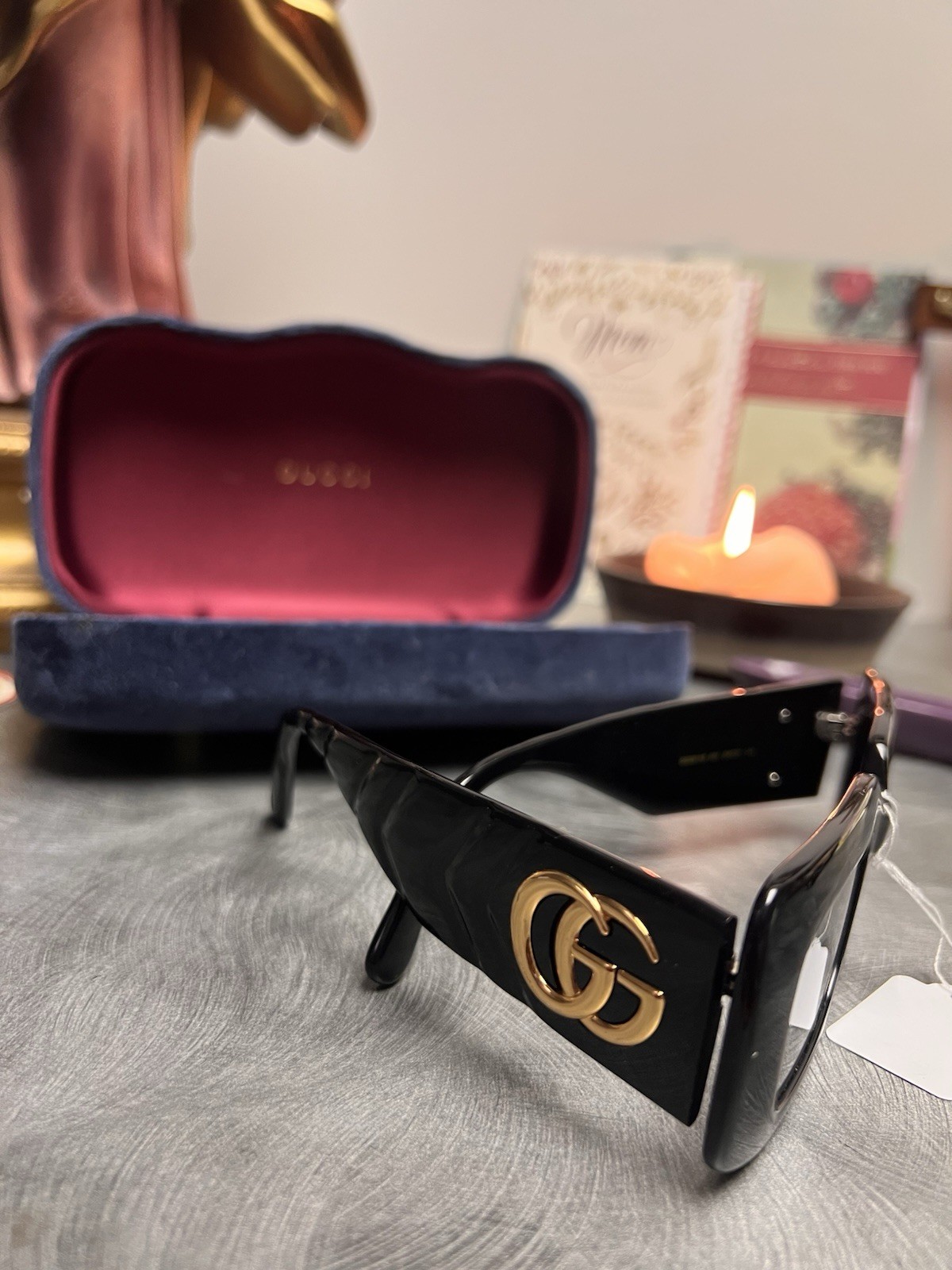 Black Rectangular Frame Gucci Sunglasses with GG … - image 1