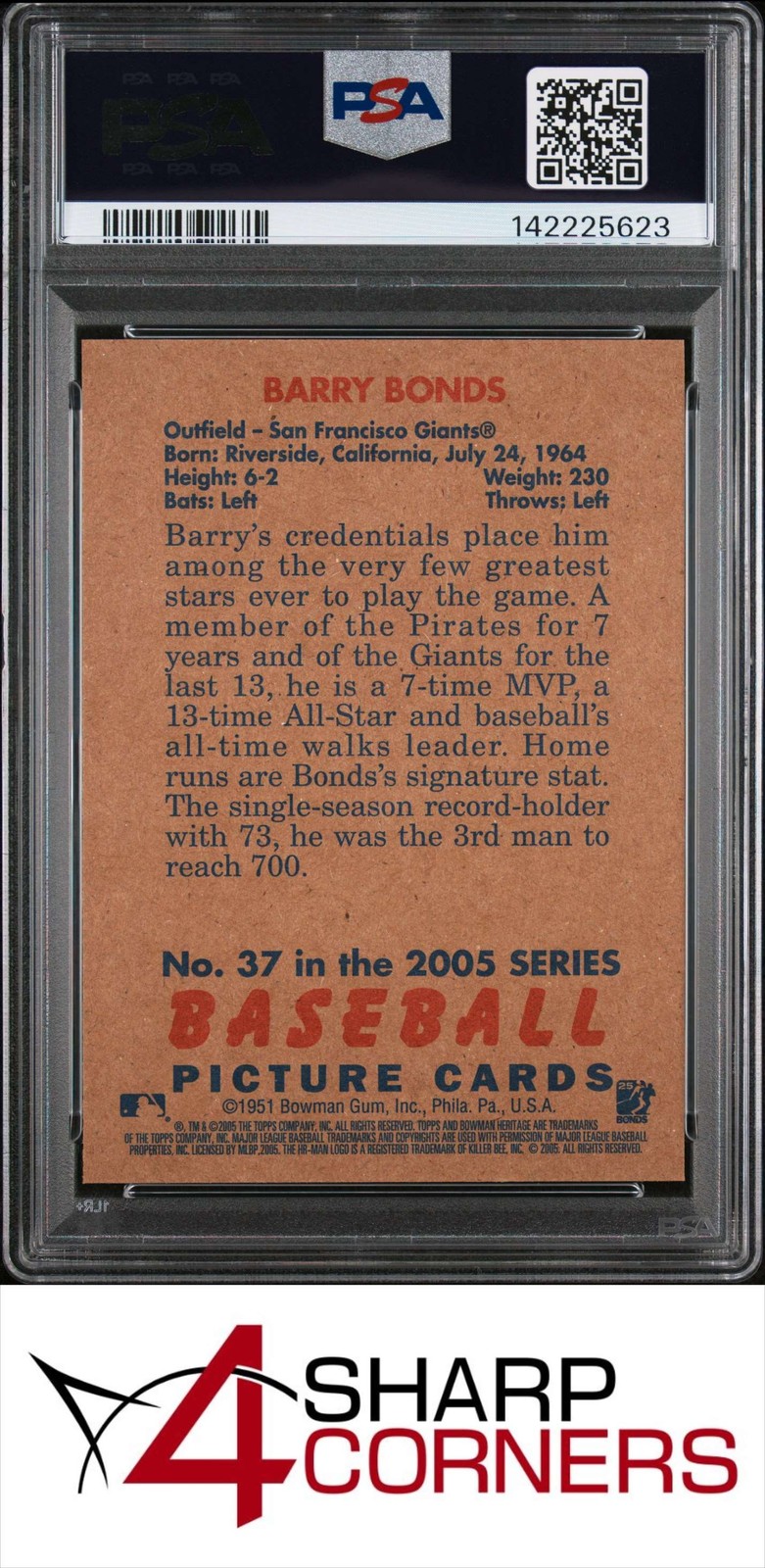 2005 BOWMAN HERITAGE #37 BARRY BONDS GIANTS POP 5 PSA 10 view 2