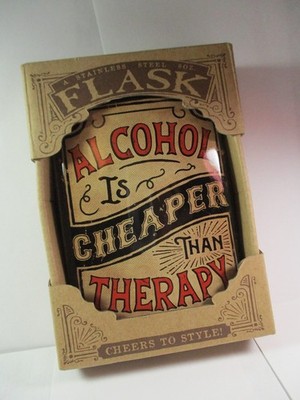 Trixie & Milo Stainless Steal 8oz. Flask ''Alcohol Is Cheaper Than Therapy '' New