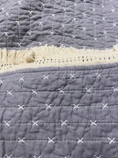 Levtex Home CROSS STITCH LIGHT GREY QUILT SET king 3 PCs