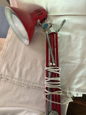 VTG Red Adjustable Swing Arm Desk Lamp Architect Drafting Task Light MCM