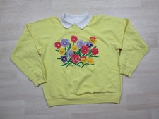 Vintage Morning Sun Sweatshirt Yellow Collared "Flowers" Women's L 1980's