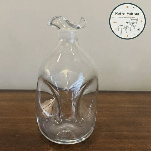 Vintage Blenko Clear Glass Pinch Bottle - 9 Inch Decanter - No Stopper