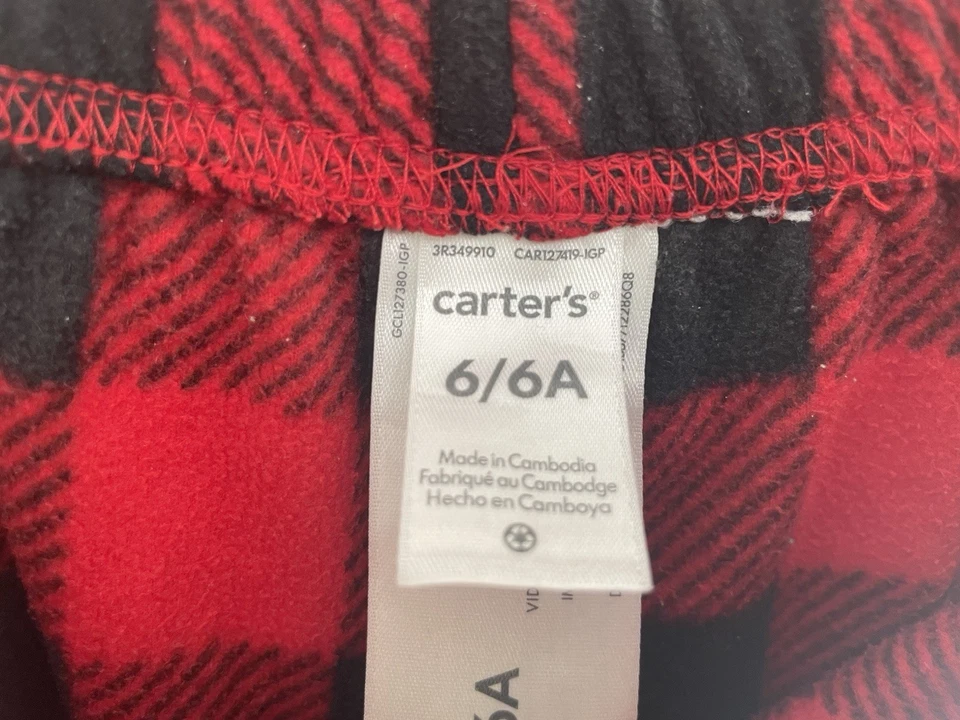 Carter's Kids Boy Girl Buffalo Plaid Cozy Fleece Elastic Pull On PJ Pants Red 6 - Image 2 of 4