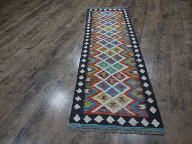 Authentic Afghan Chobi Vegetable Kilim Rug Tribal Geometric Design Rug 2x6.7 Ft