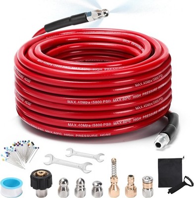 Sewer Jetter Kit for Pressure Washer, 100FT 5800 PSI Drain Cleaner Hose with 1/4