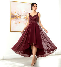 Women Chiffon Georgette V Neck Sleeveles Sequin Bodice Cocktail Party Club Dress