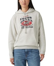 Levi's Women's Graphic Drawstring Pouch-Pocket Hoodie - Orbit Heather Grey Size