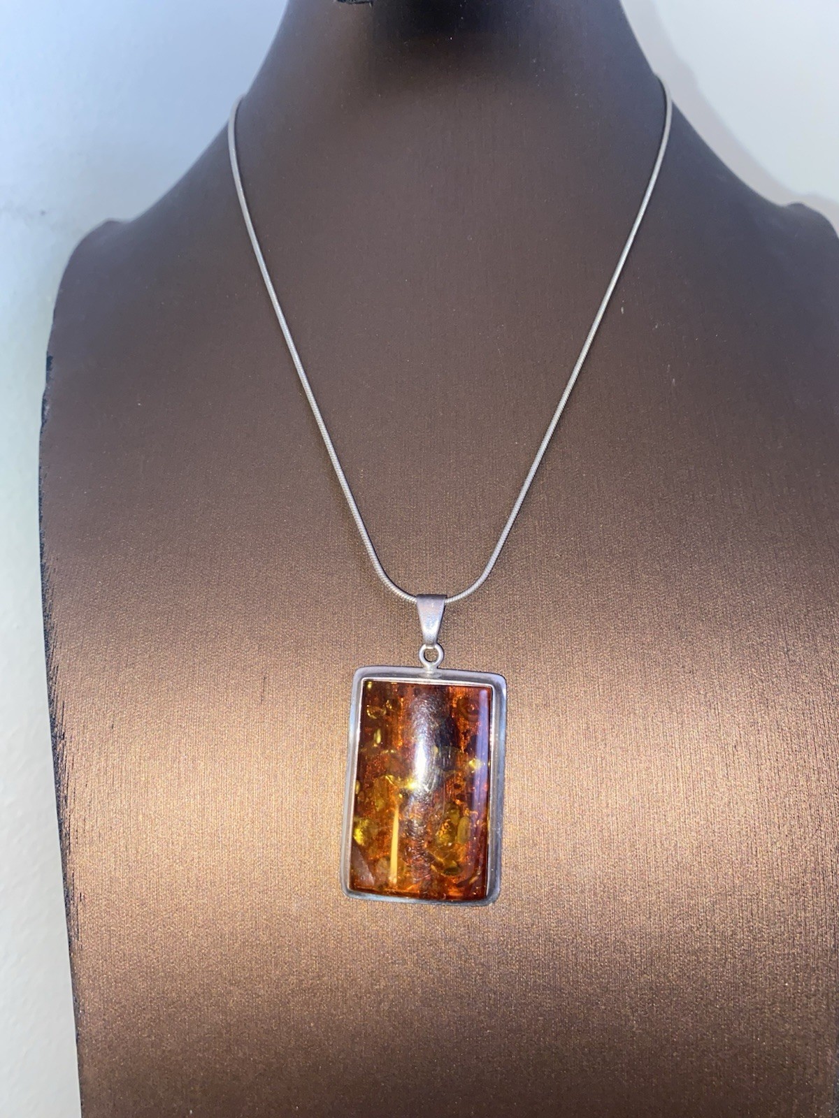 sterling silver rectangle Baltic amber gemstone p… - image 1