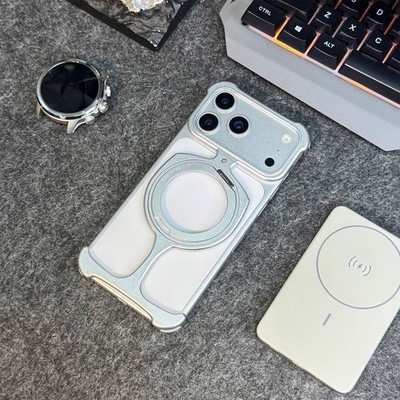 Aluminum Frameless Bumper Magnetic Stand Case For iPhone 17 16 15 14 13 Pro Max