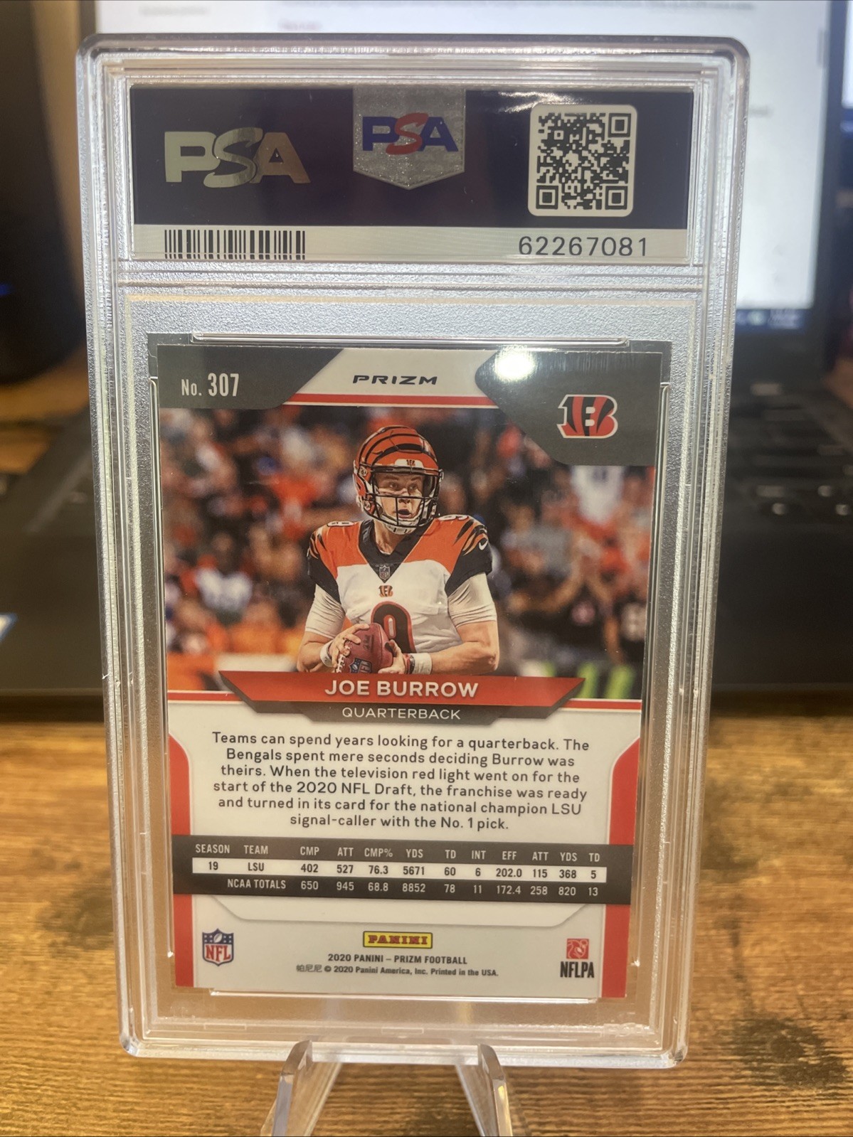 2020 Panini Prizm - Rookie Joe Burrow #307 Orange Disco Prizm (RC) PSA 9 view 2
