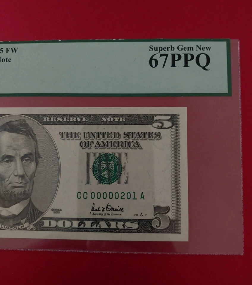 Series 2001 $5 Dollar Bill Low 3 Digit Low Serial Number Fancy Serial Number - Image 2 of 4