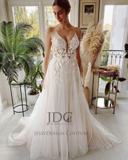 Beach Summer Lace Wedding Dress Wedding Dress Custom Made 32-60 Thin Straps