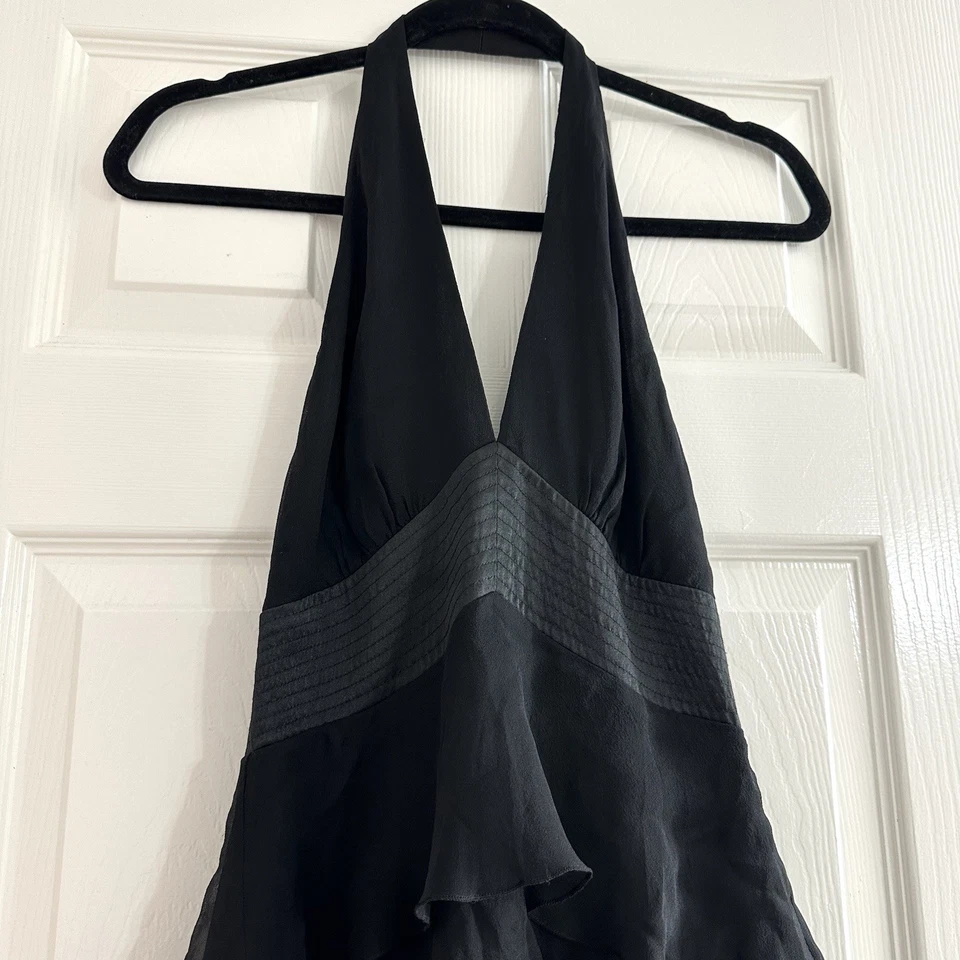 Vestido Dave & Johnny By Laura Ryner Negro Halter 100% Seda Volantes en Niveles Talla 1/2 Foto 3 de 4