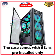 ATX PC Case with 6 PWM ARGB Fans Mesh Front Tempered Glass Side Panel USB 3.0