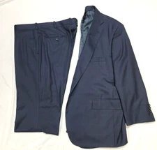 Royal Classic HOLLAND & SHERRY Wool Two-Button Suit 46 S Blue Check SURGEON CUFF