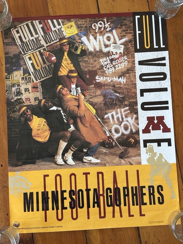 Vintage 1987 WLOL 99.5 University Of Minnesota Gophers Football Poster Kodak