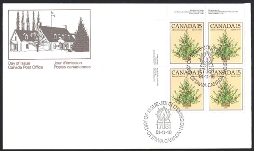 🍁Canada   #900 ULpb   "Christmas Trees"     Brand New 1981  First Day Cover