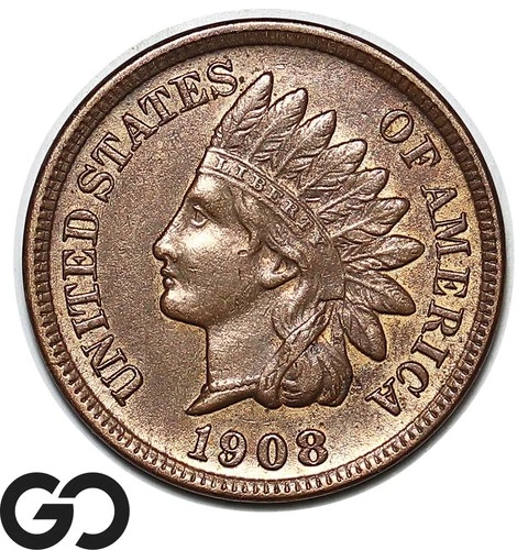 1908-S Indian Head Cent Penny, Choice AU+ Better Date San Francisco Issue
