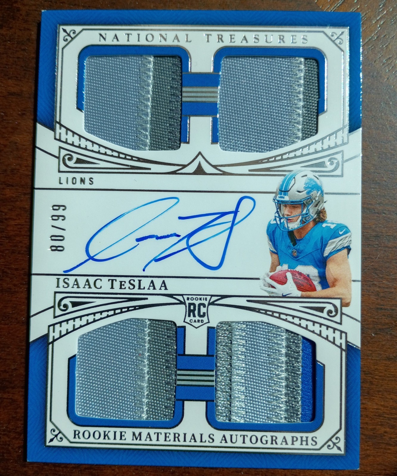 2025  PANINI NATIONAL TREASURES ISAAC TESLAA LIONS RPA AUTO QUAD PATCH 80/99