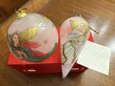 2 Li Bien Pier 1 1998 Christmas Glass Ornaments Angels Stars Double Painted NIB