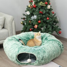 Cat Tunnel Bed for Indoor Cats - Circle Peekaboo Cat Cave with Washable Mat f...