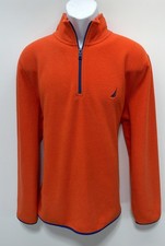 Nautica Men's 1/4 Zip Pullover Fleece Orange L Mock Neck Logo Polyester