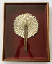 Antique Japanese   Paper Folded Hand Fan Bamboo Handle Framed Custom Frame
