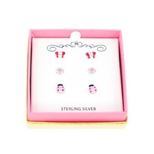 Sterling Silver Children's 3-Pc. Set Enamel Stud Earrings 80