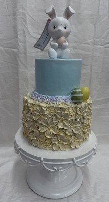Cupcakes and Cashmere Pastel Blue Spring Easter Bunny Flowers Pedestal Cake