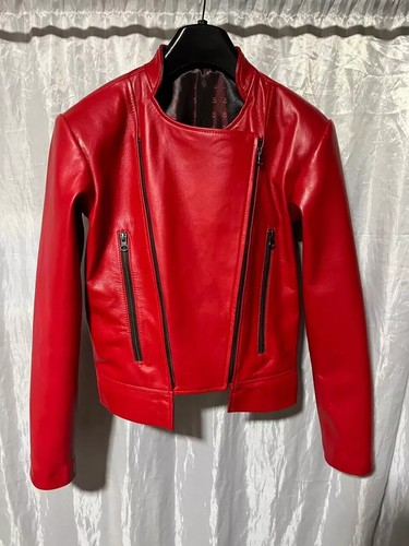 New Women's Red Short Biker leather Jacket| Genuine Sheepskin Leather Jacket L. - Picture 6 of 7