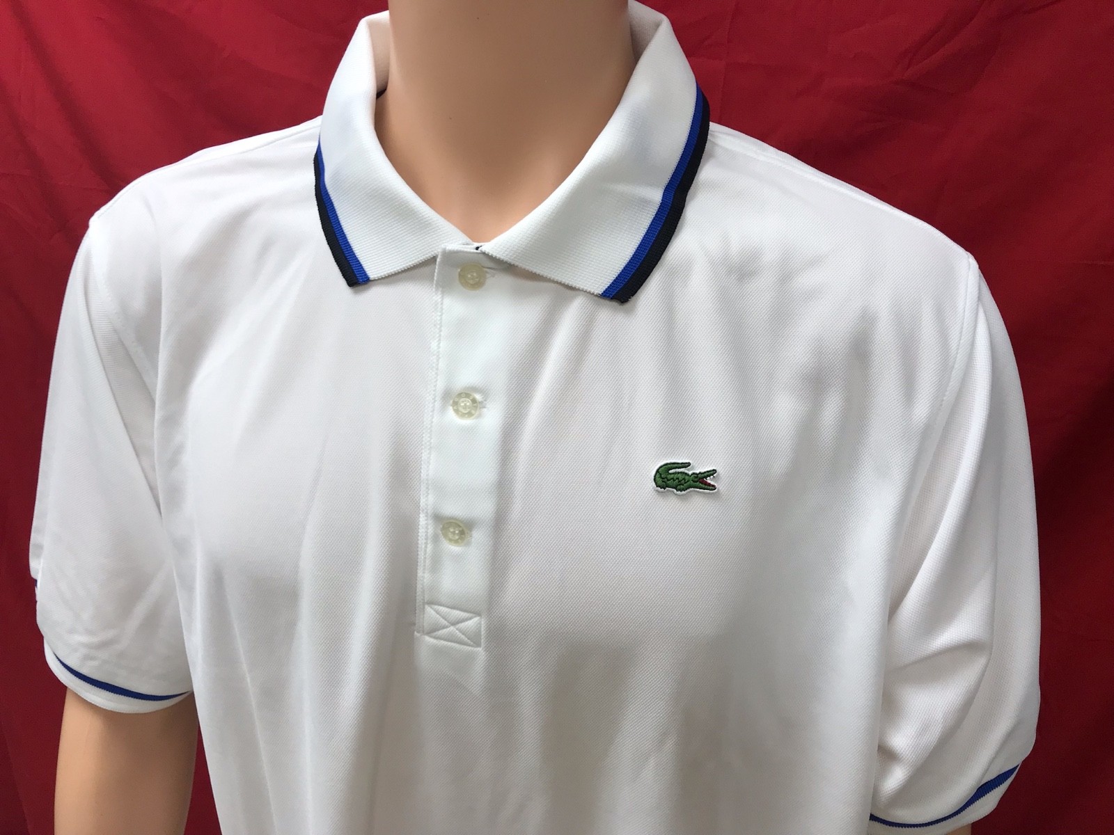New Lacoste Sport Men&apos;s Ultra Dry Tennis polyester collared T-Shirt&comma; white&comma;7&sol;2XL