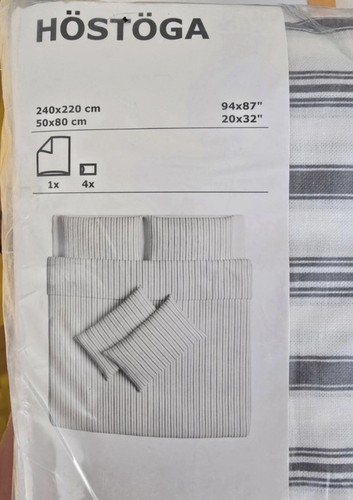 IKEA Hostoga Rare King Size 3 Piece Cotton Duvet Cover Set White / Grey Stripes - Picture 4 of 4