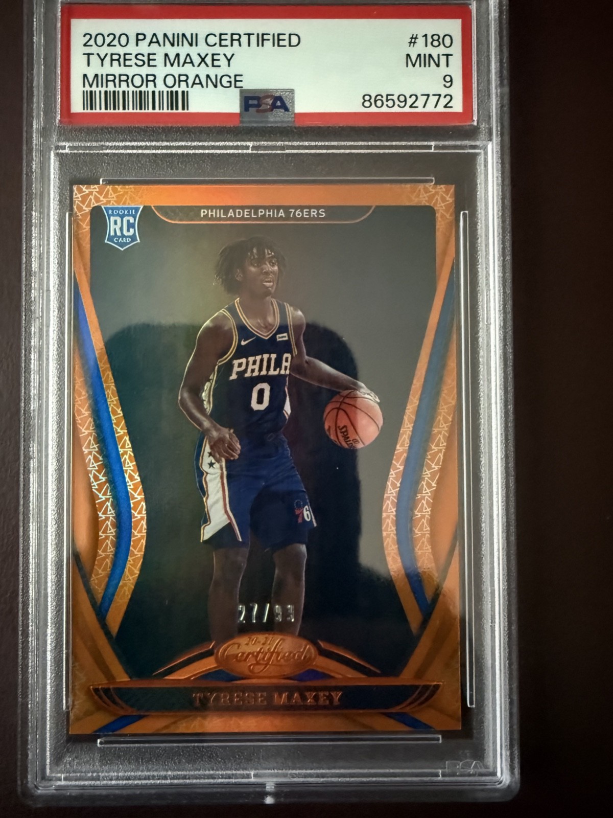 TYRESE MAXEY - PSA 9 - 2020 Panini Certified #180 MIRROR Orange Rookie