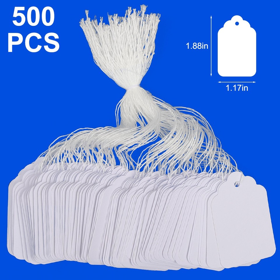 Blank White Merchandise Price Tags w/ String Retail Strung Jewelry 100 ...