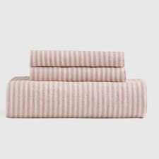 Quince European Linen Striped Sheet Set Full Size Dusty Mauve  NEW