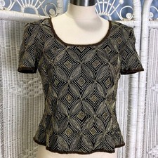 Vintage 90s Papell Boutique Evening Silk Beaded Top S Black Gold Holiday Glam