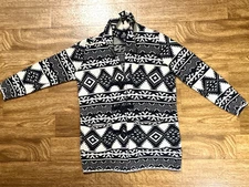 Chaps Black White Aztec Knit Cardigan Sweater Shawl Collar WOMEN SIZE MEDIUM